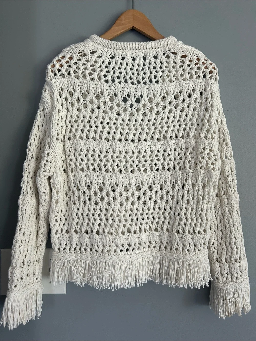 Zara Cream Knit Fringe sweater